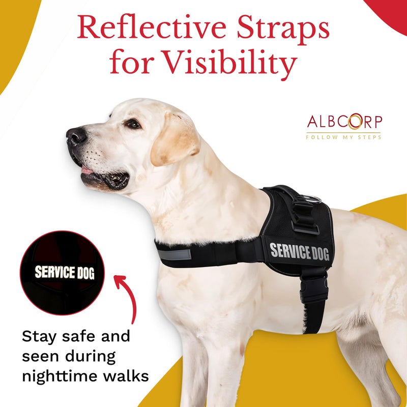 ALBCORP Service Dog Vest Harness â€“ Reflective, No-Pull Harness with Handle & Comfy Mesh Padding â€“ Sizes XXS-XL for Puppies, Small & Large Dogs â€“ 2 Removable Service Patches Included (XL, Red Camo) - Image 5
